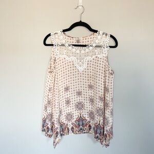 Roz & Ali Blouse Womens Size Small Lace, Tank Style Sleeveless Floral Print